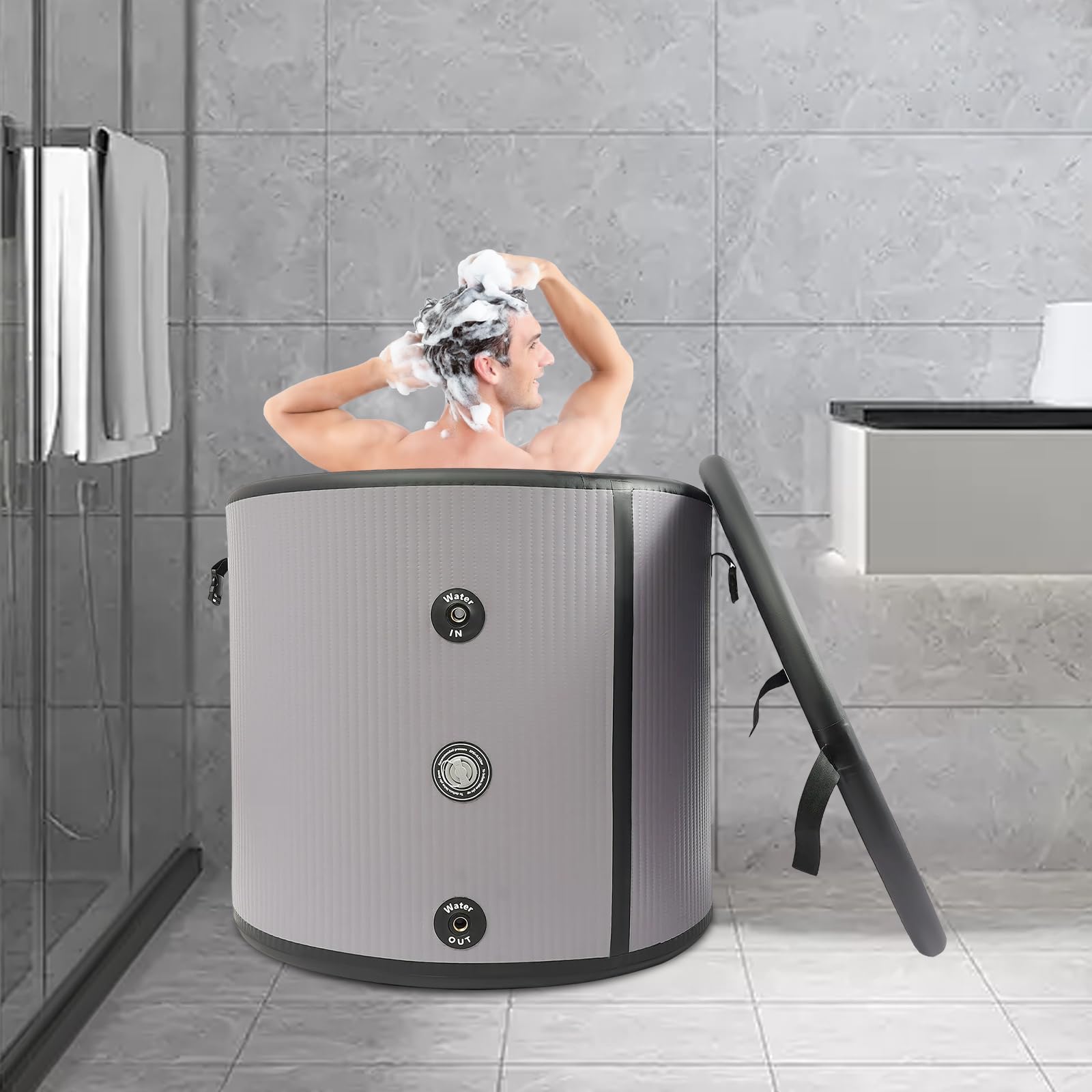 Foldable Bathtub For Adults – Portable Hot/Cold Ice Bath Tub, Multiple Layered Insulation (-86°F To 140°F), 45.3x23.6x19.7 Inch, With Drainage Ports For Home Gym & Outdoor Use