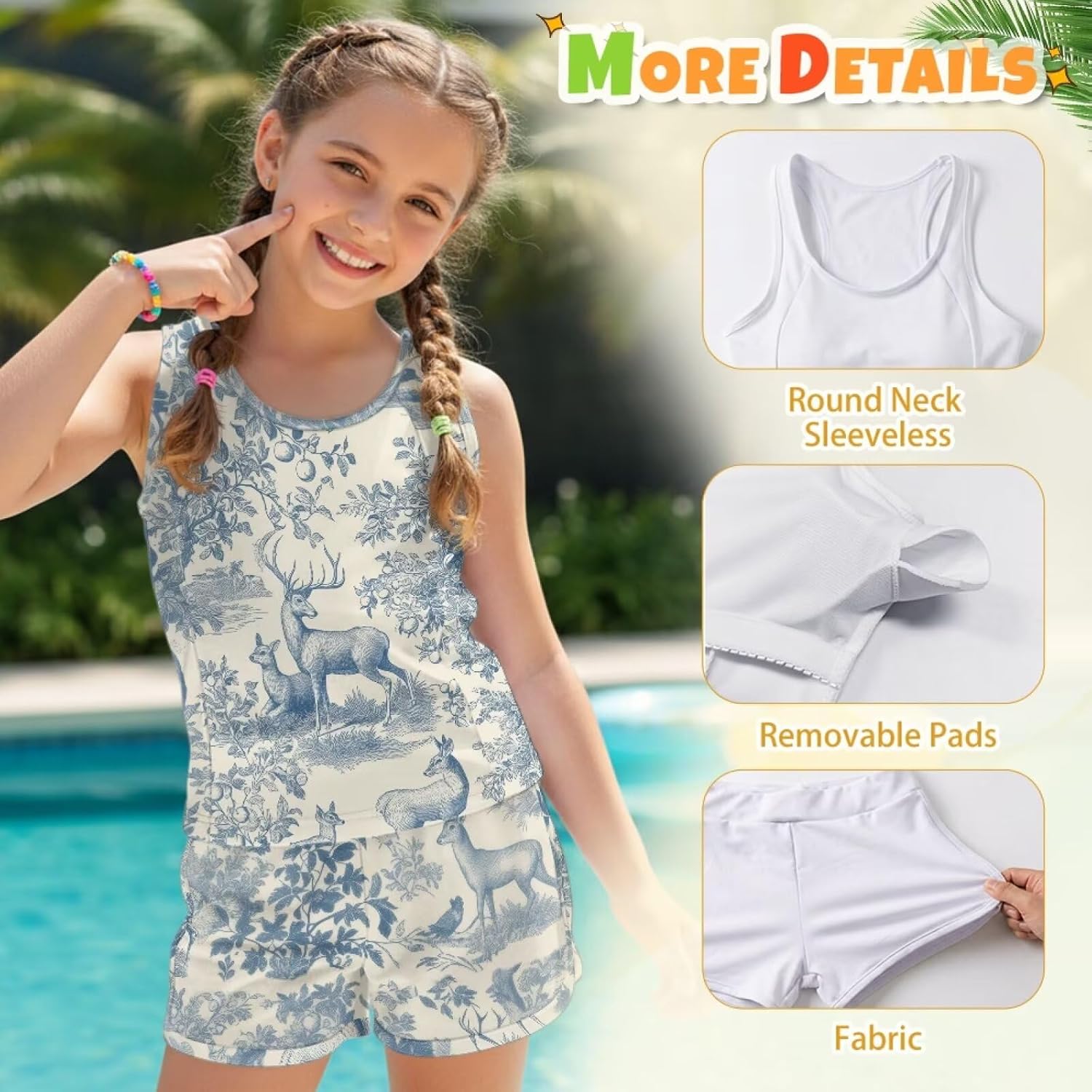 Teen Girls Tankini Swimsuits 2 Piece Sleeveless Swim Tank Top Boyshorts Kids Bathing Suits for Summer Beach