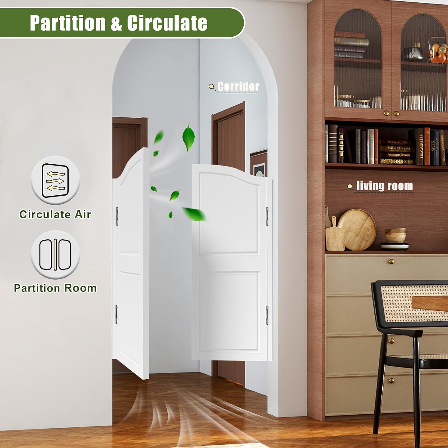 Saloon Swinging Doors 30/32/36/40 Inch Wide, White Heavy Duty Swinging Half Door with Hinges and Hardware, Dual Swing Cafe Doors for Doorway Bar Kitchen Decor