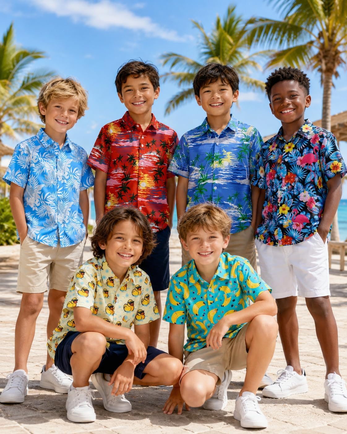Boys Hawaiian Shirt Short Sleeve Casual Button Down Beach Aloha Shirt Kids Summer Hawaii Shirts 5-14 Years Tropical