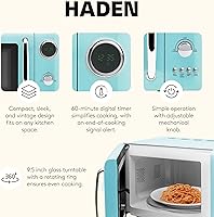 Vista 3 de Haden Horno microondas de 700 vatios y 0.7 pies cúbicos con controles digitales, descongelación e inicio instantáneo para encimera, pequeño Turquesa