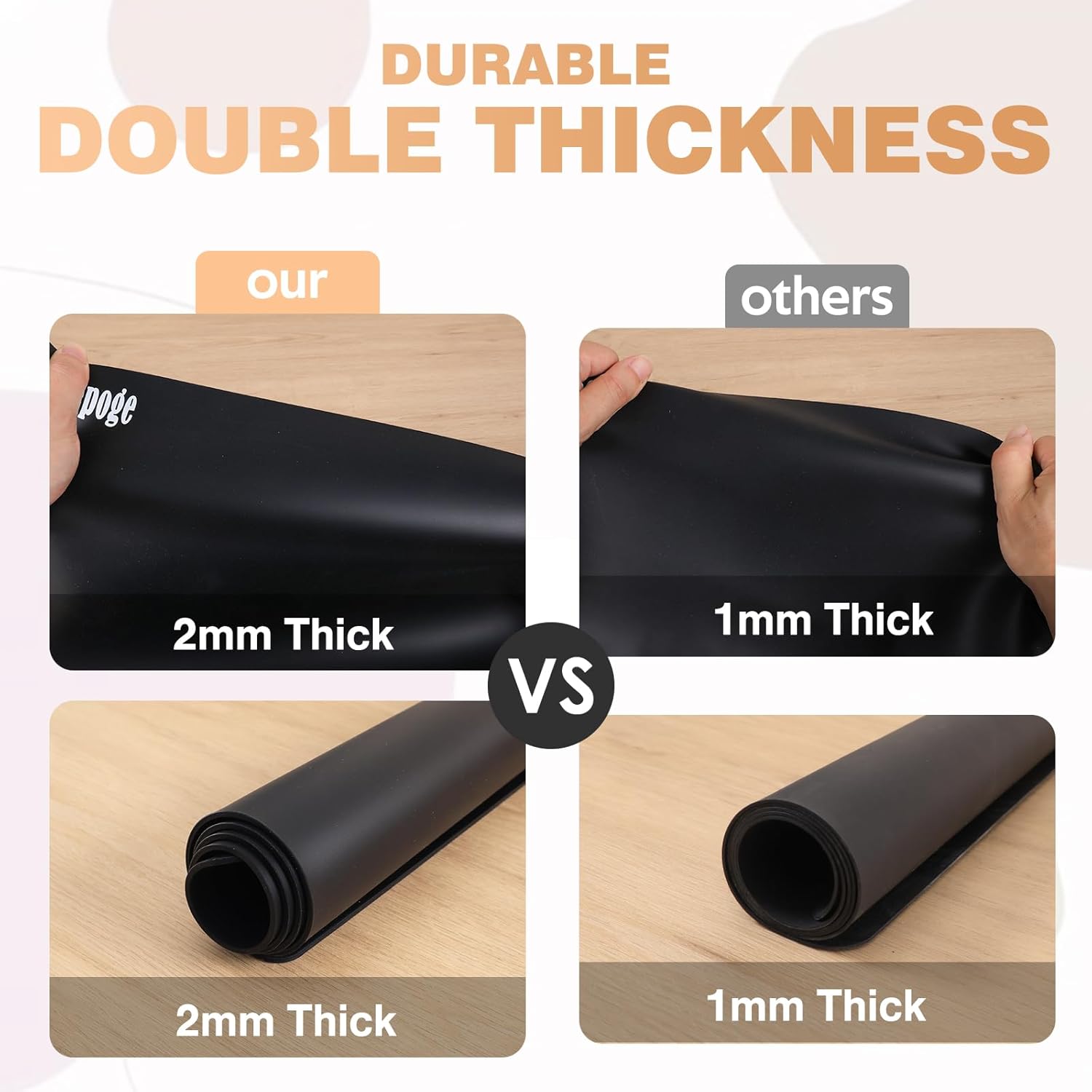 2MM Extra Thick Silicone Mats for Kitchen Counter Heat Resistant Mat, 23.6" x 15.7" Silicone Countertop Protector Matt Large Placemats, Silicon Craft Pad for Resin by Foepoge(2Pcs, Black)