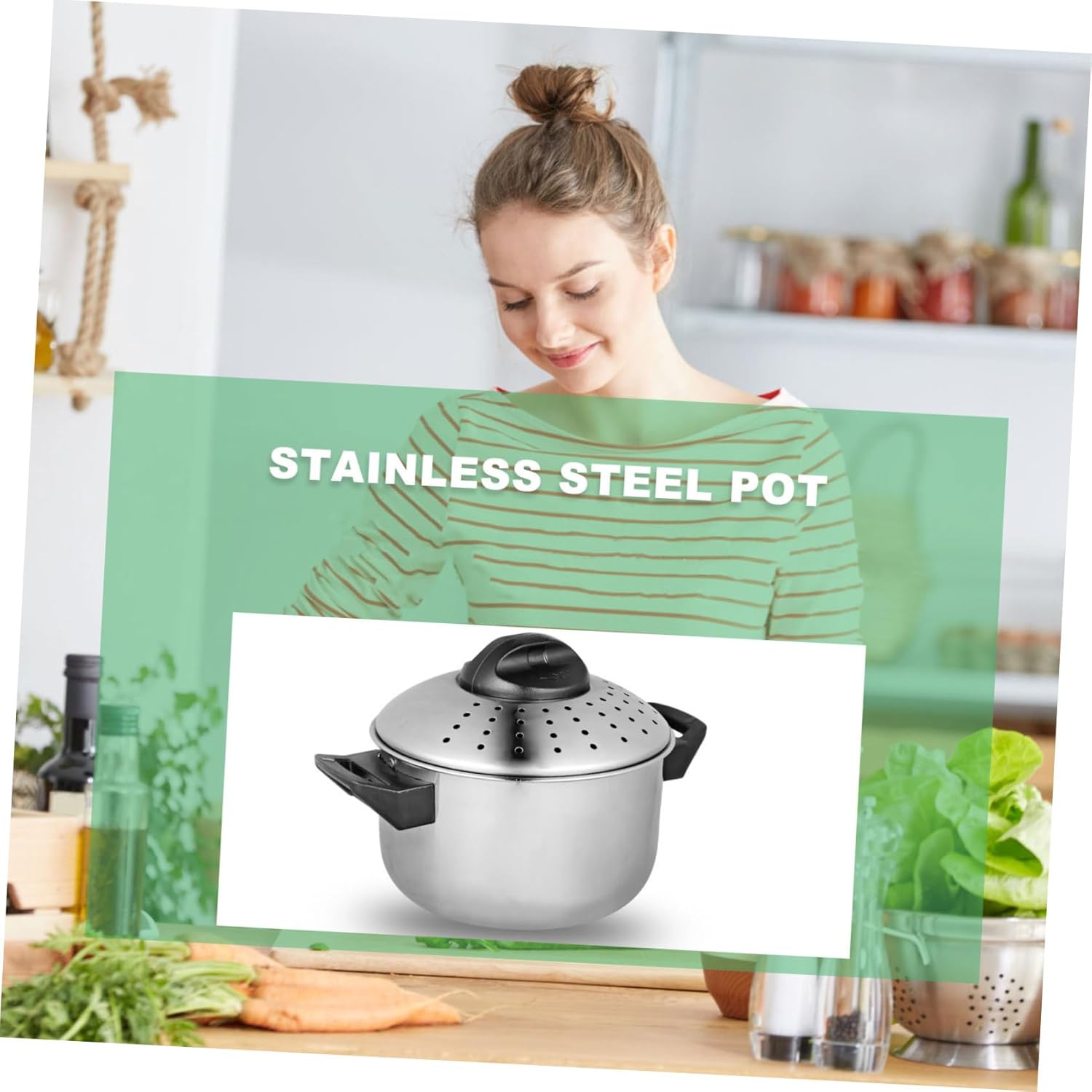 Lightweight Noodle Pot Strainer Lid Stainless Steel Cookware Bowl Lid for Easy Cleaning