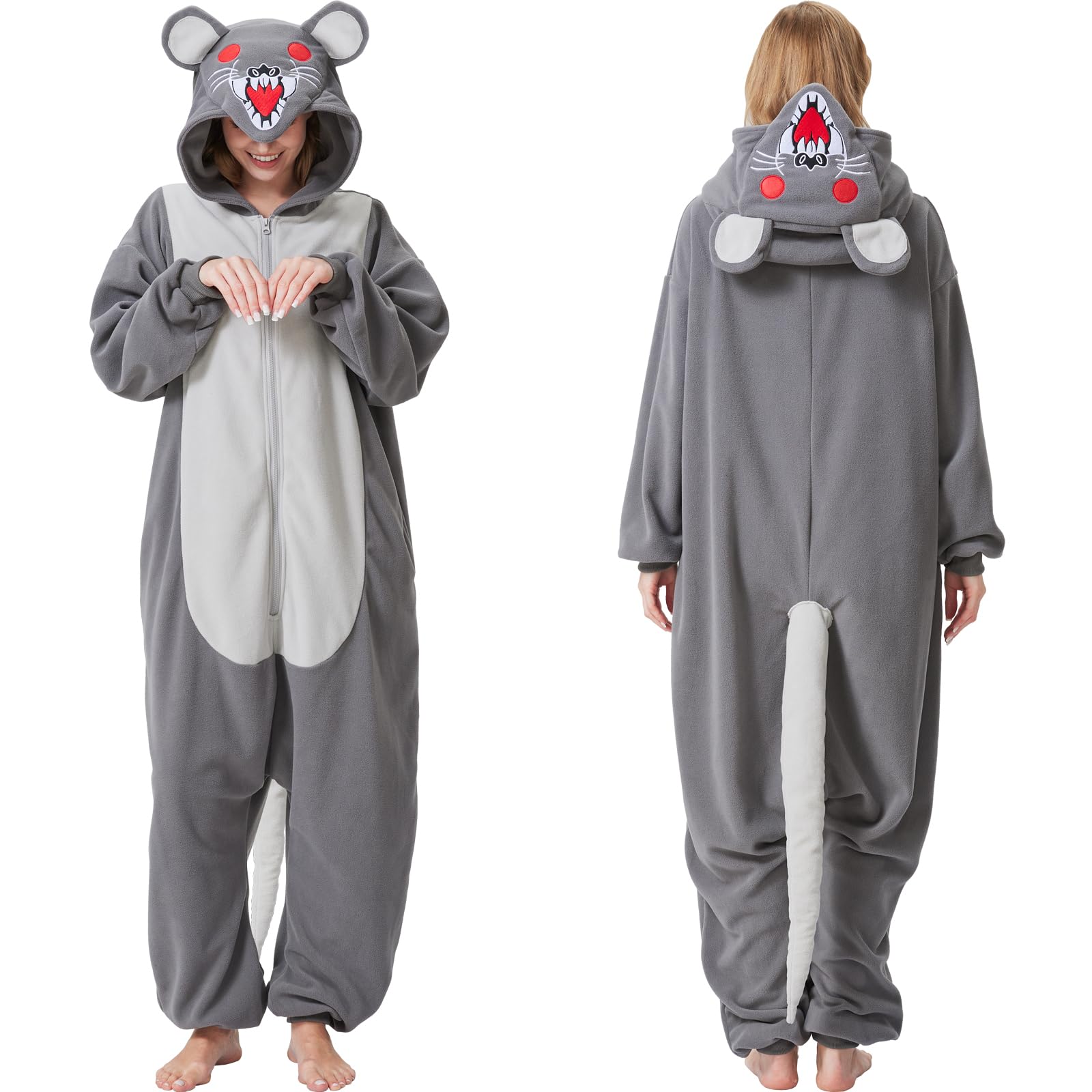 AMAMHAHAVA Adult Rat Onesie Mouse Halloween Costume Animal Cosplay Pyjamas Novelty Nightwear Loungewear