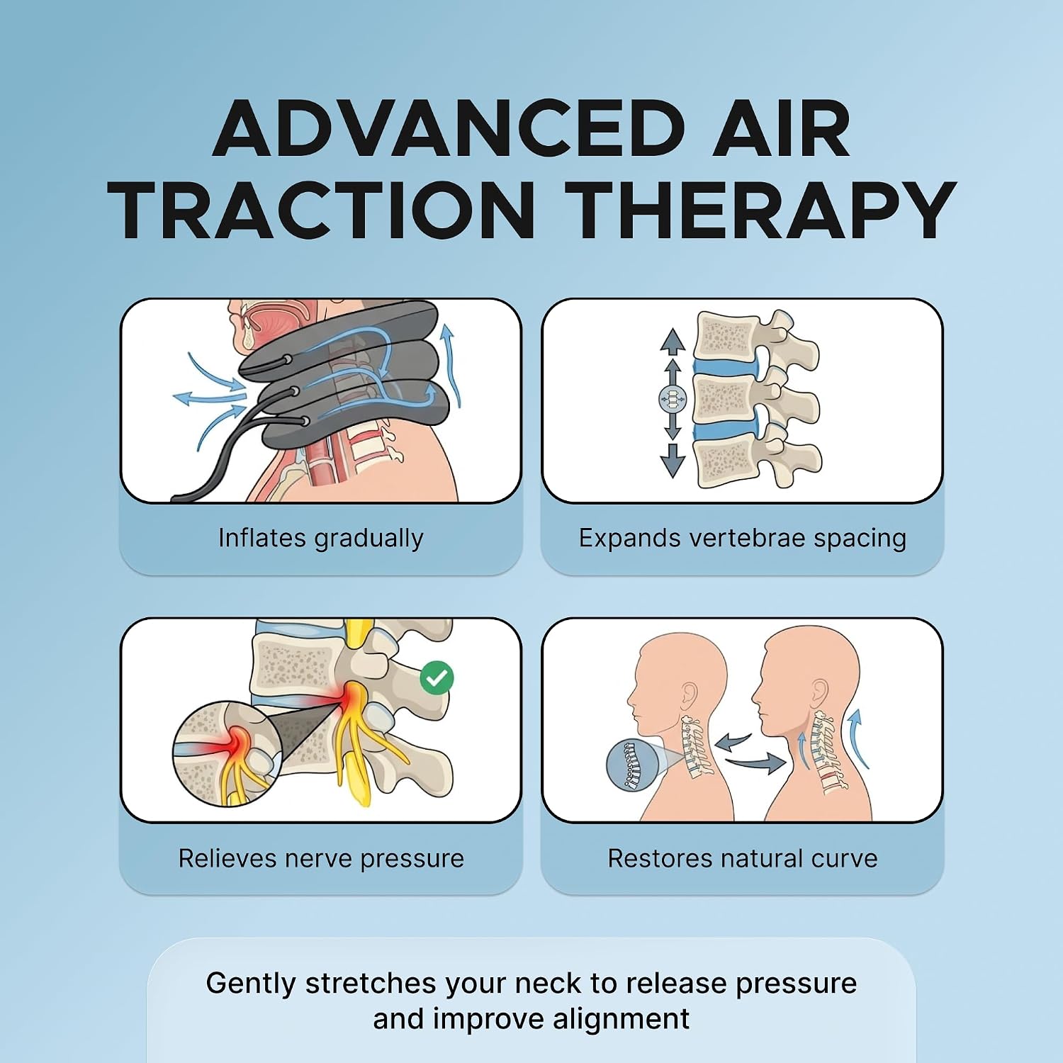 Cervical Neck Stretcher and Cervical Traction Device for Instant Neck Pain Relief, 3Layer Inflatable Neck Traction Device for Home Use, Decompression Devices and Support Brace for Pinched Nerve Relief | Breathable Material