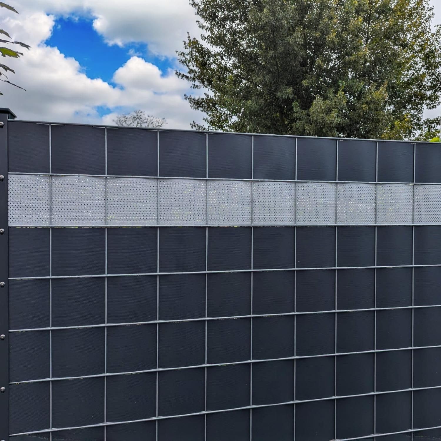Rille Sichtschutzstreifen GELOCHT | 15% Lochmuster | PP für Doppelstabmatten Sichtschutz Rolle | Polypropylen | Zaunblende Anthrazit 26m