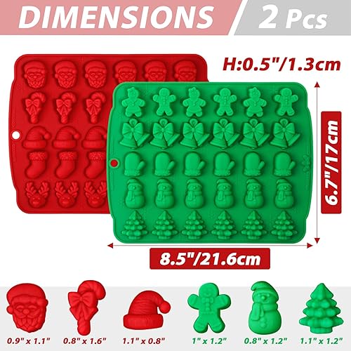 Miniatura 2 de Moldes de caramelo de Navidad, 2 moldes de goma de Navidad de 30 cavidades, moldes de silicona para chocolate de Navidad, rojo y verde