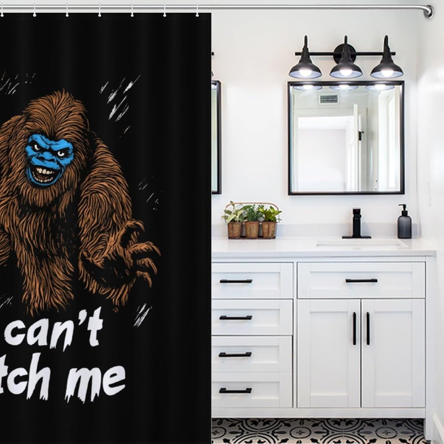Funny Bigfoot Can't Catch Me Funny Shower Curtains Washable Bath Curtain Liner with Hooks for Bathroom Bath Tubs