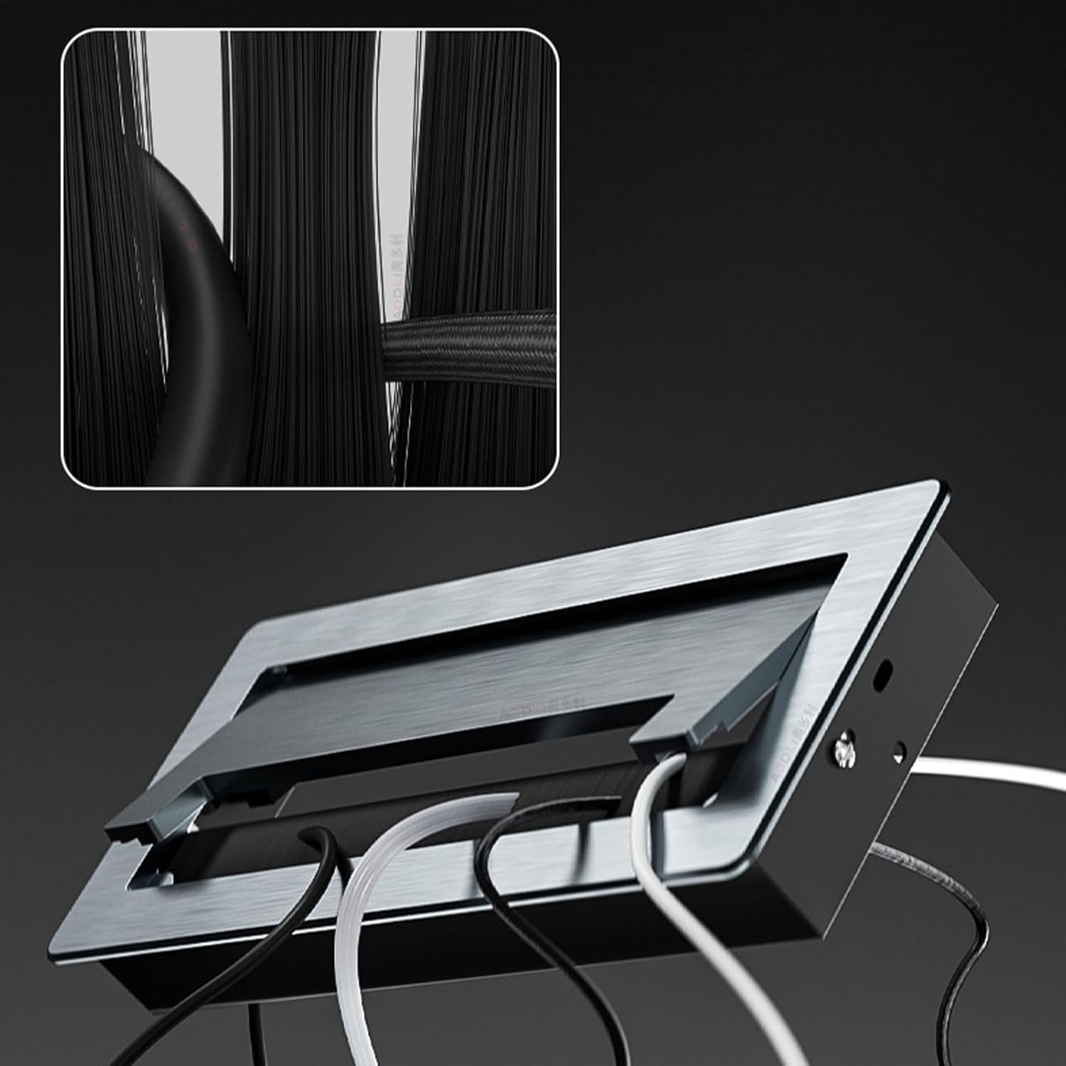 Rectangle Desk Grommet for Cable Control Brushed Metal Cord Hole Cover Pass Through Grommet for Office Furniture Homes Office