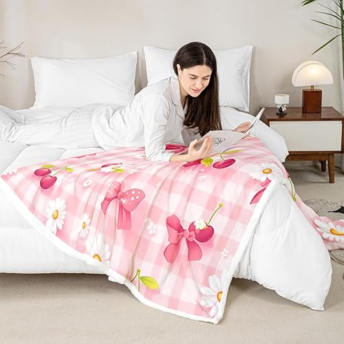 Miniatura 44 de Manfei Pink Flower Throw Blanket Watercolor Floral Leaves Print Fleece Blanket Plants Wildflower Cozy Throws for Bed Couch Sofa,Kids Boys Girls Room