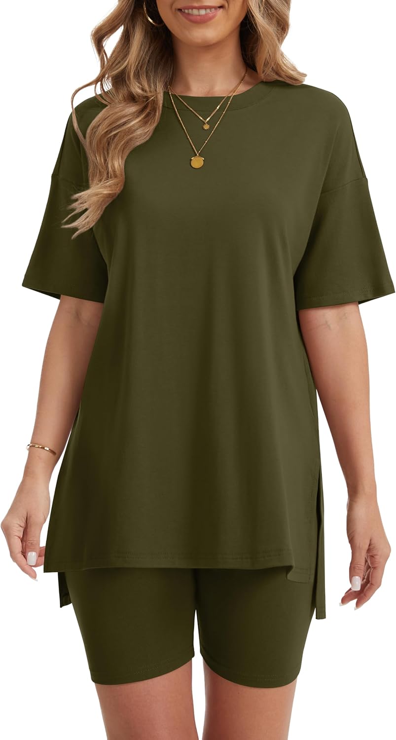 RUBZOOF Women's 2 Piece Lounge Sets 2026 Casual Summer Airport Travel Outfits Oversized Shirts Biker Shorts Matching Clothing - Image 3