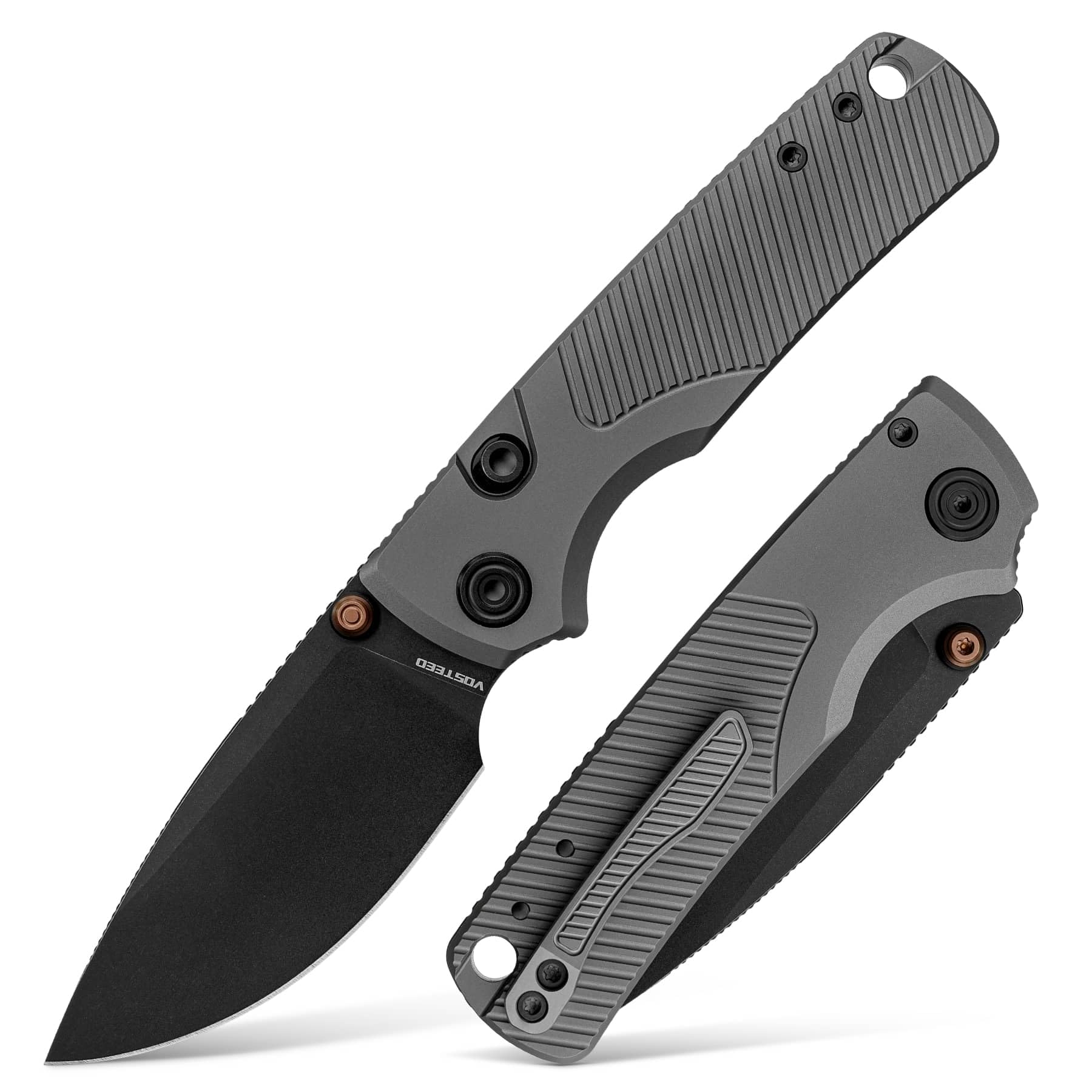 Vosteed Porcupine TiSlim Ultra Thin EDC Pocket Knife - 3.04" 154CM Black Stonewash Blade - Top Liner Lock, Dim Gray Titanium Handle - EDC Knife Fishing Folding Knife - A4804