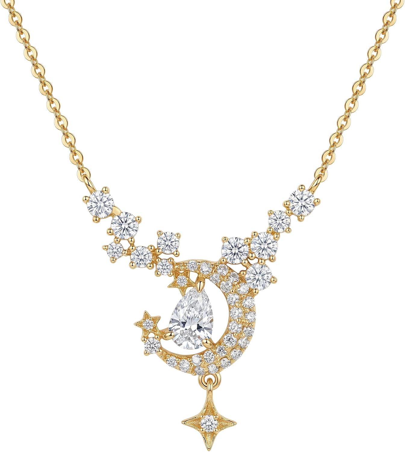 WEARON Gold Necklace for Women Gold Star Necklace 14K Gold Plated CZ Necklace Dainty Choker Charm Necklaces Hypoallergenic Trendy Jewelry for Women Gift