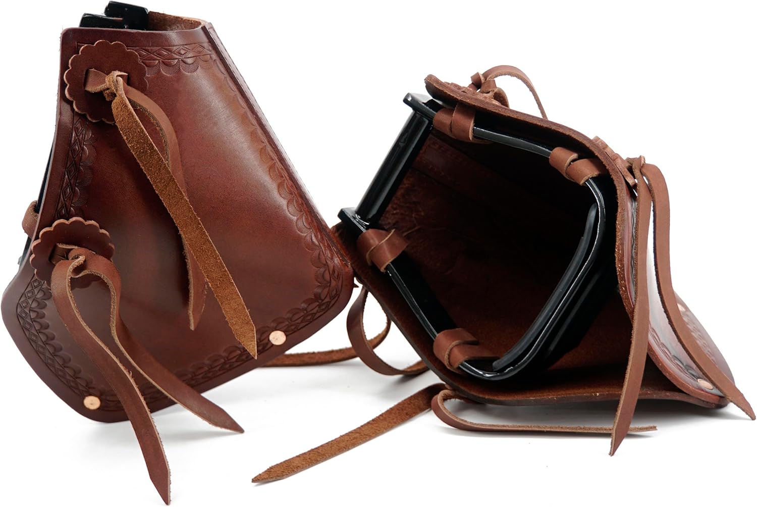 Jeereal Western Saddle Pair Tapadero Stirrups (4.75"), Handmade Tooled Heavy Duty Saddle Leather
