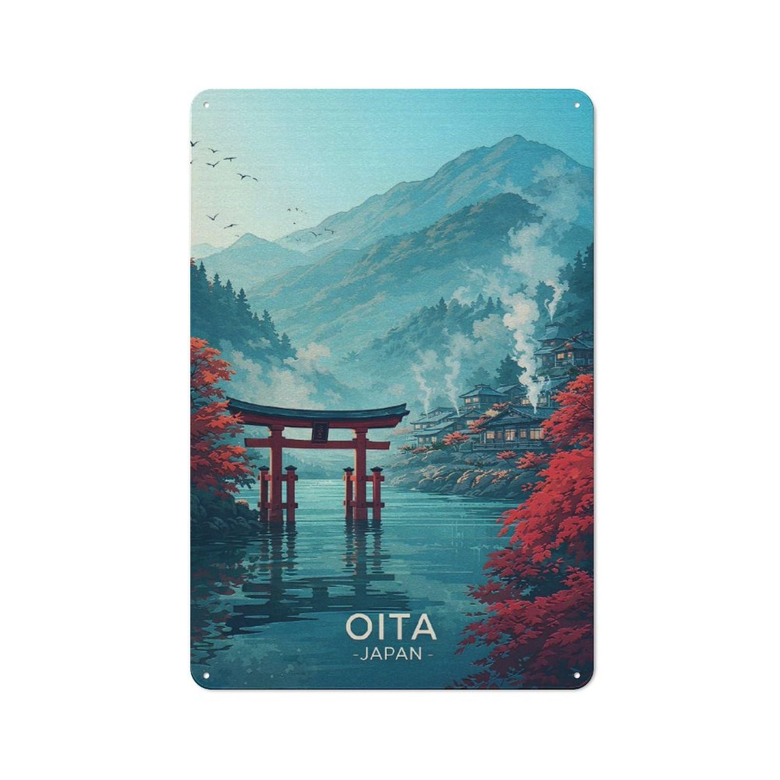 Junmoney Style-20 Bistro Style Bistro Metal Sign 30X20cm Featuring Oita Japan Torii Gate Landscape, Shop Wall Decor For Takeaway, Bar, Kitchen Or Counter Area