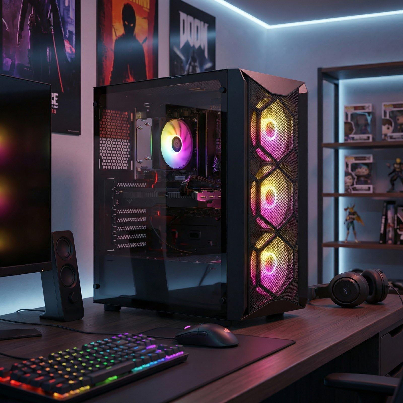 STGsivir Gaming PC, Gaming Computer Desktop Tower, GeForce RTX 3060 12GB GDDR6, Ryzen 5 5500 up to 4.2GHz,16GB RAM DDR4, 512GB SSD, WIFI 6, BT 5.0, RGB Fan x3, Windows11 PRO — view 5