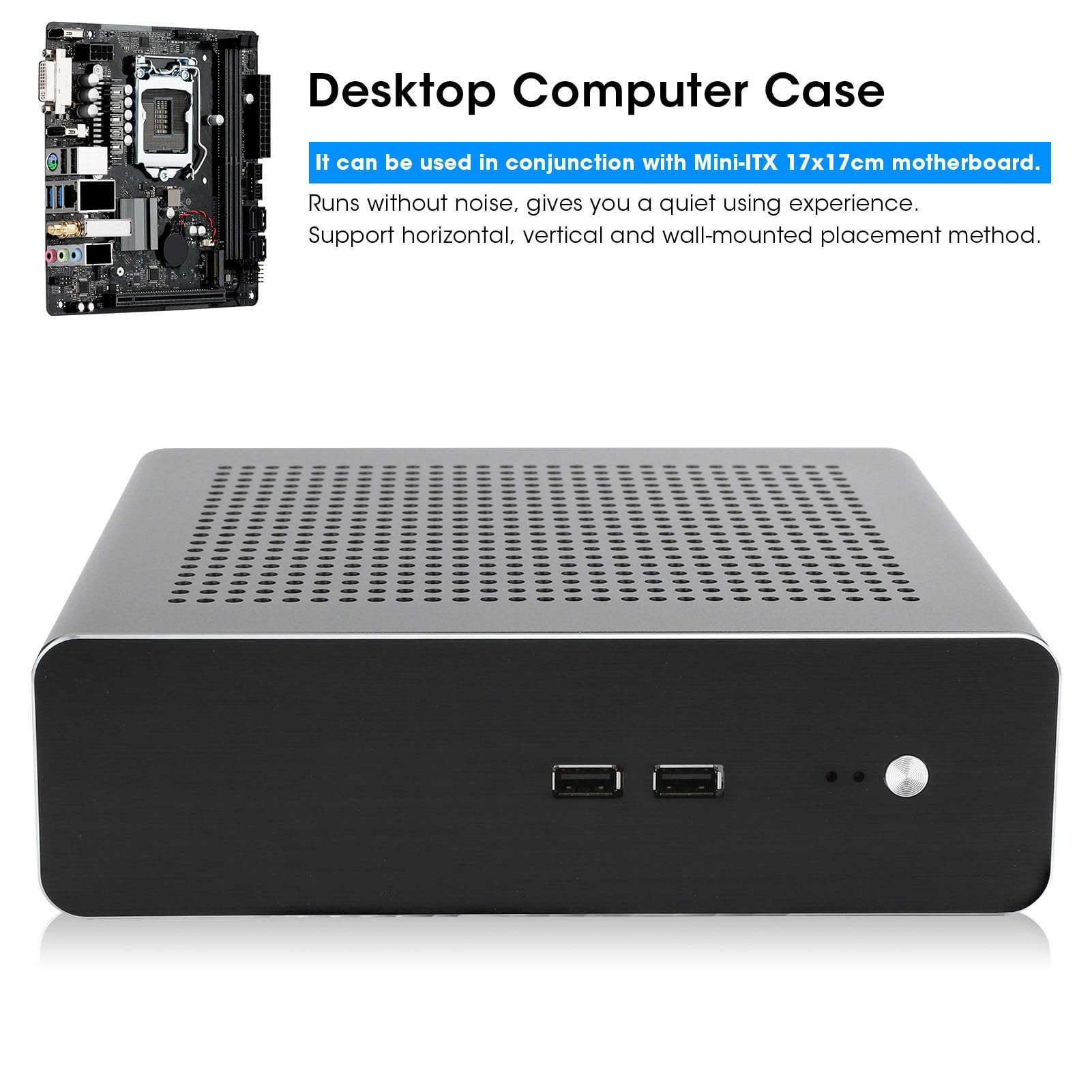 Obudowa komputera DIY z obudową HTPC, w pełni aluminiowy zasilacz DC-ATX do komputera stacjonarnego (czarny i USB2.0)