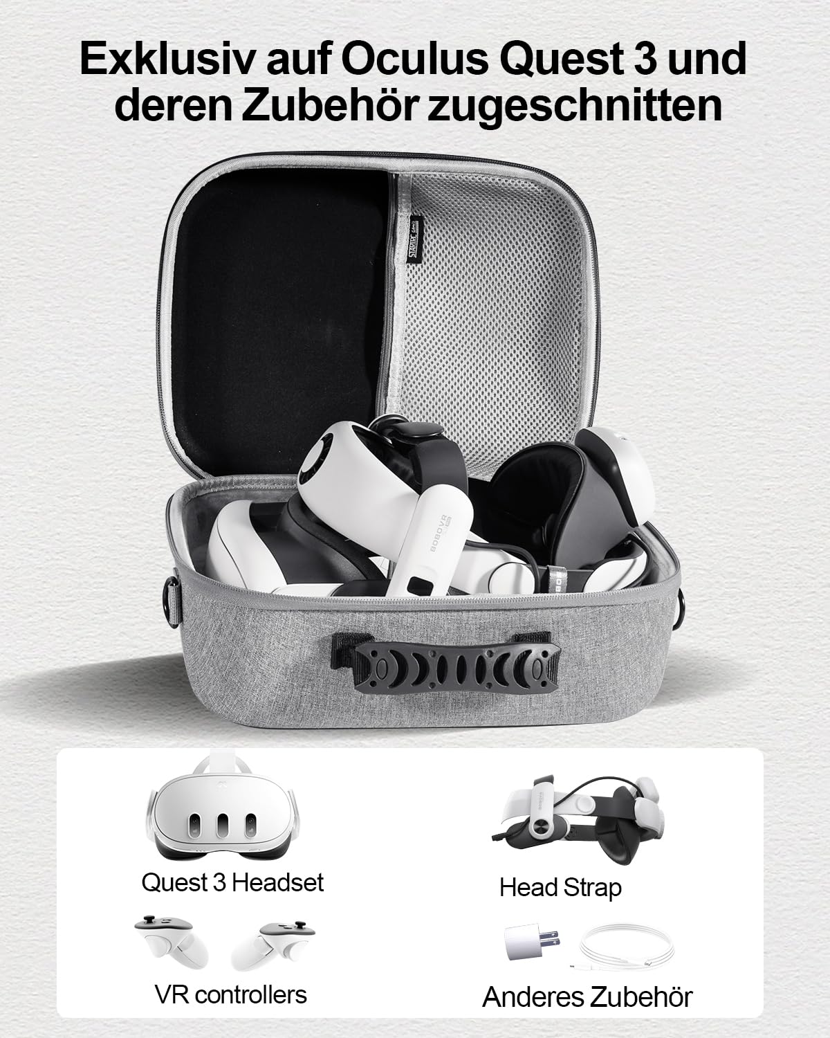 Tragetasche für Meta Quest 3, Reisetasche kompatibel mit BOBOVR S3 Pro Akku-Kopfgurt, Controllern und anderem Zubehör, Hartschalenetui und überlegener Schutz für Oculus Quest 3