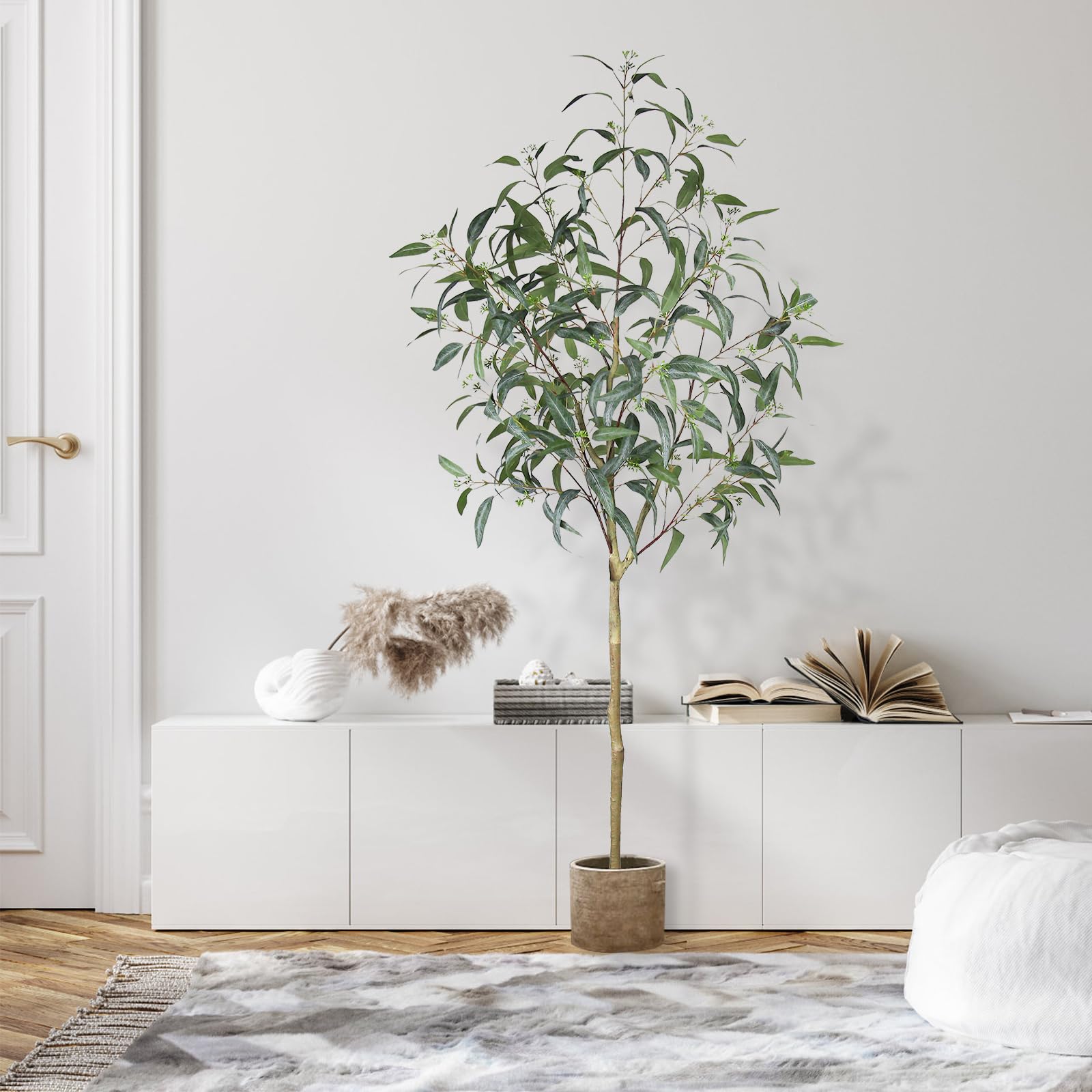 Melli Welli Artificial Eucalyptus Tree 6FT Faux Eucalyptus Plants Large Fake Plant Suitable for Living Room Home Office Housewarming Party Indoor and Outdoor D??cor