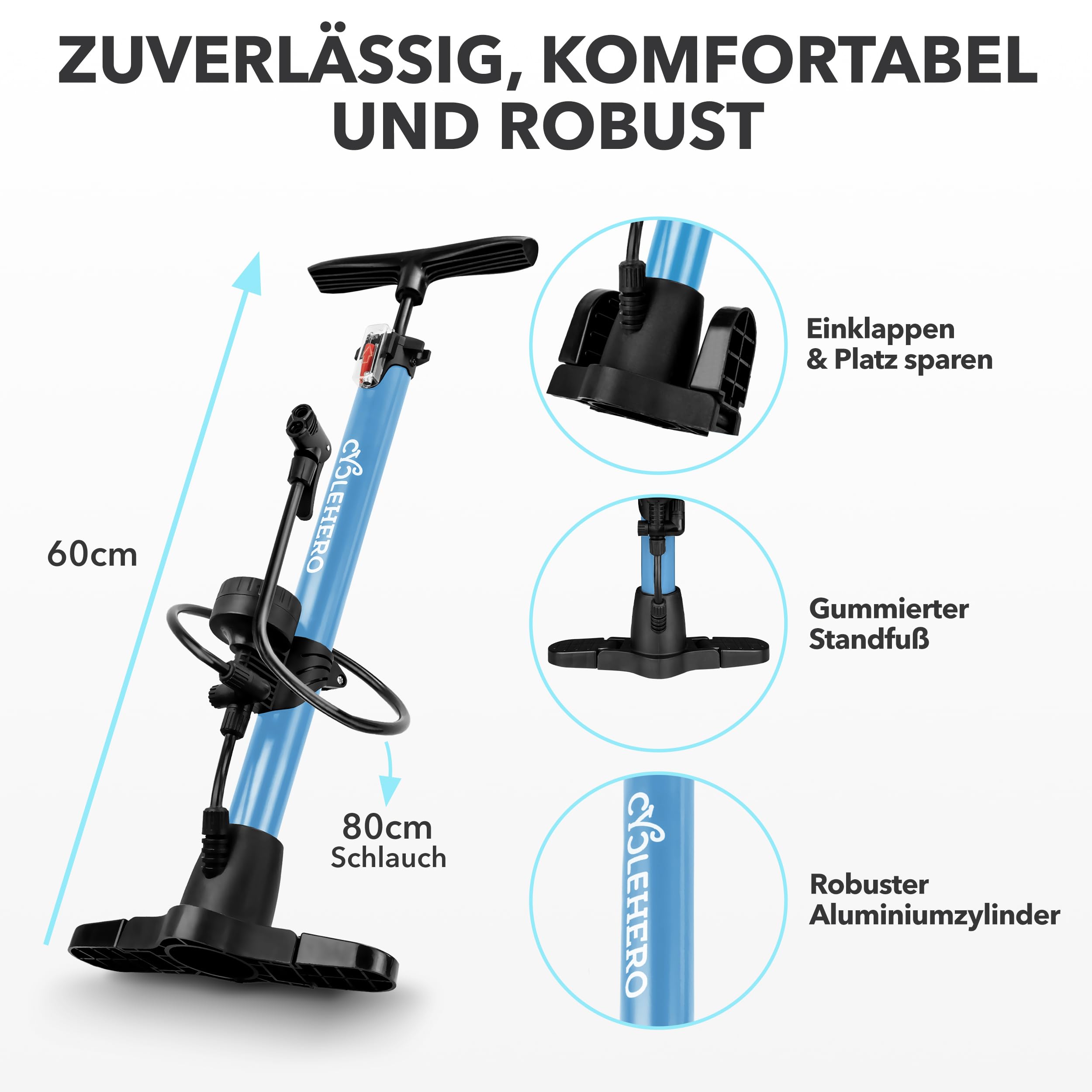 Pompka Rowerowa Na Wszystkie Wentyle - Test Bardzo Dobry + Wydajna - Do Roweru z Zaworem Francuskim, Manometrem i Postojowa