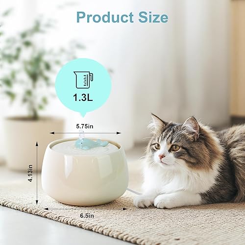 Miniatura 6 de SPUNKYJUNKY Fuente de agua para gatos, fuente de cerámica para beber para mascotas, 43.96 oz1.3 L, dispensador de agua silencioso para gatos con 3