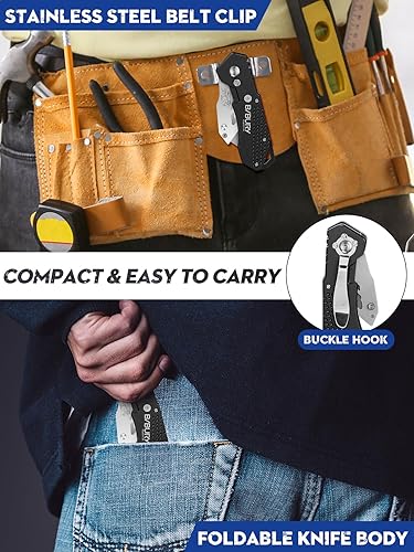 Miniatura 4 de Cuchillo multiuso, BIBURY Versión mejorada de corte resistente, cuchillo de bolsillo para alfombras con 10 cuchillas SK5 de acero inoxidable