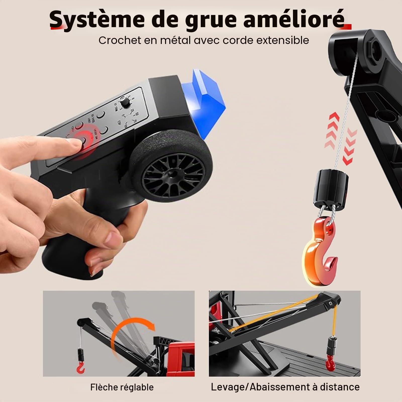 ARRIS Camion-Grue RC 1/12, MN-82T LC79 RTR RC Crawler, Voiture de remorquage Tout-Terrain 4 Roues motrices RTR 2,4 GHz RC Pick-up Trail Truck pour Adultes Hobby Toys (Rouge)