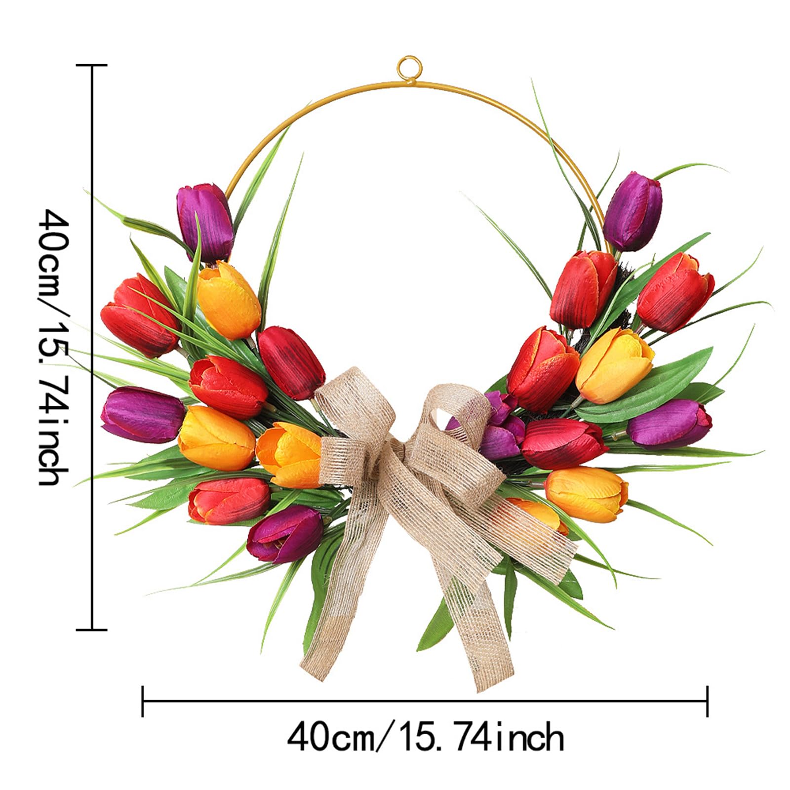 Ghirlanda di tulipani per porta d'ingresso, ghirlanda floreale a tulipani per primavera all'aperto, decorazione per matrimoni, stile bohémien, per Pasqua, vacanze, feste (giallo, 40,6 cm)
