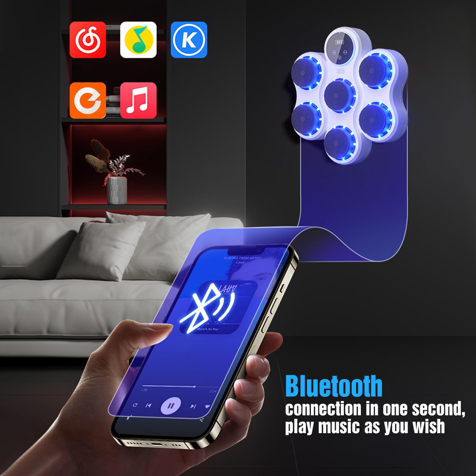 Eznaobo Macchina da boxe musicale,Professionale da parete Allenatore di Boxe Elettronica Bluetooth con 9 velocità e modalità, Display a LED, con guanti, per palestra e casa