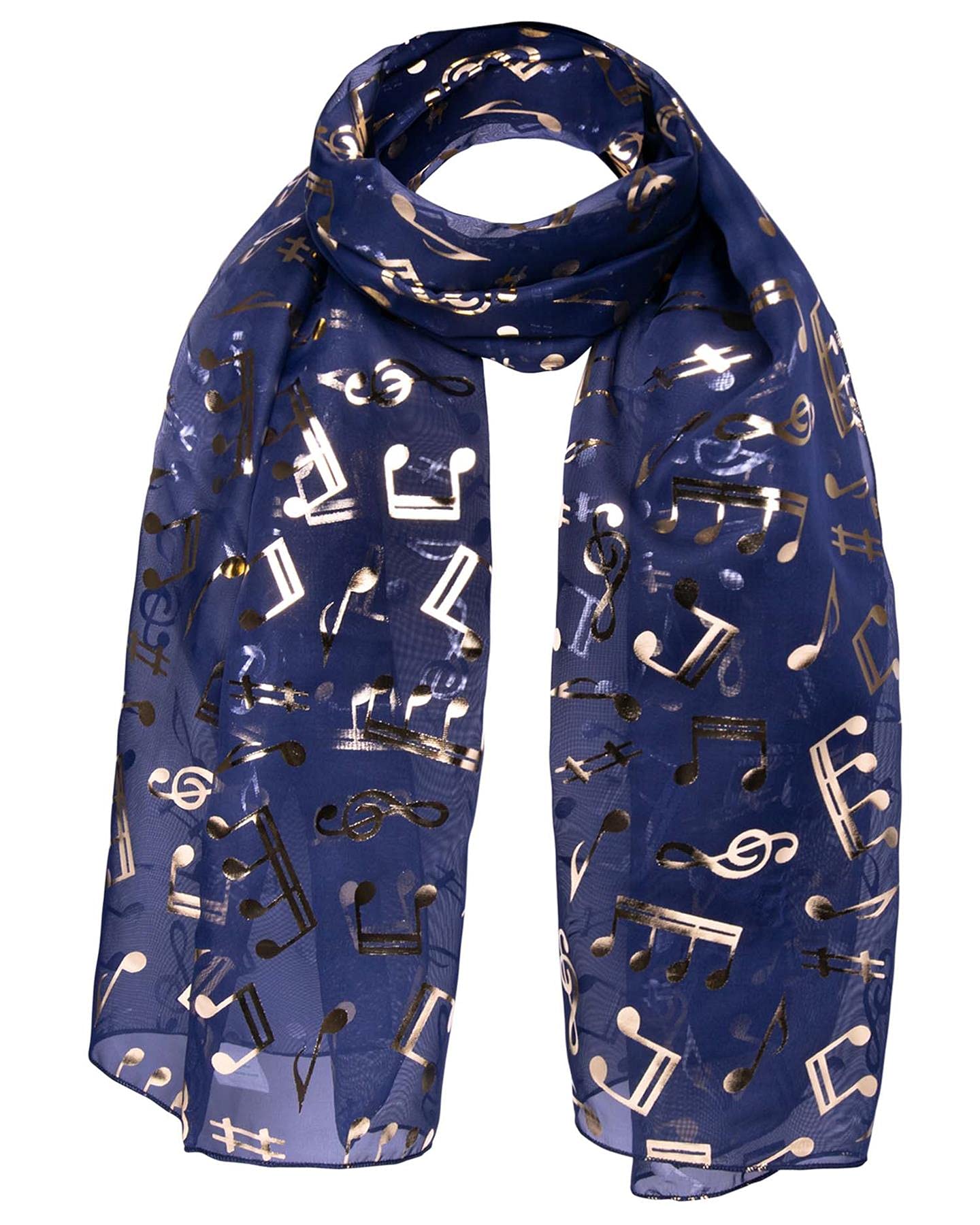 Basic Sense Music Note Foiled Light Weight Scarf, Navy