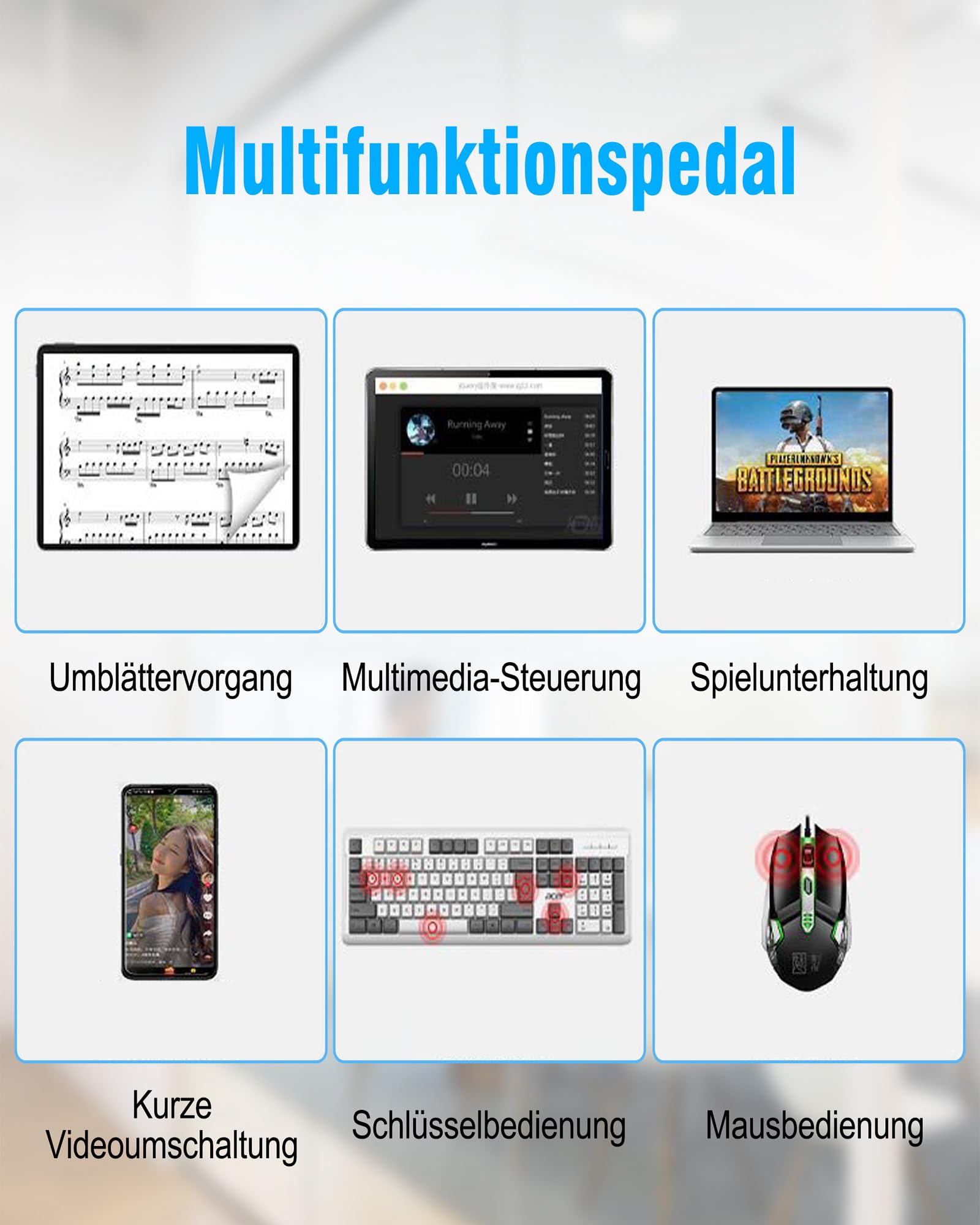 Bluetooth Page Turning Pedal: Bluetooth Fußschalter - Wiederaufladbare Musik Lese Controller für Tablets Smartphones