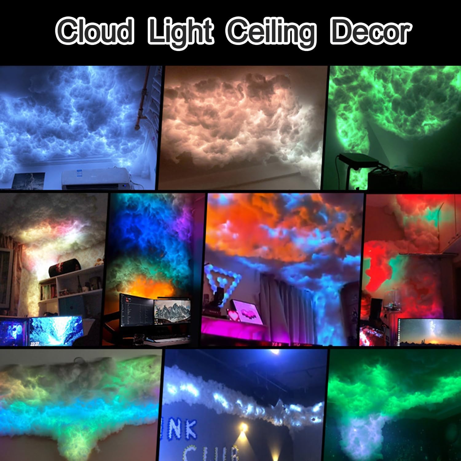 16ft Led Clouds for Ceiling, Cloud Lights for Bedroom 3D, Led Night Lights, Clouds Ceiling Light Kit Christmas Halloween Decoration, for Gaming Room, Bar, Party, Bedroom (5M(16FT))