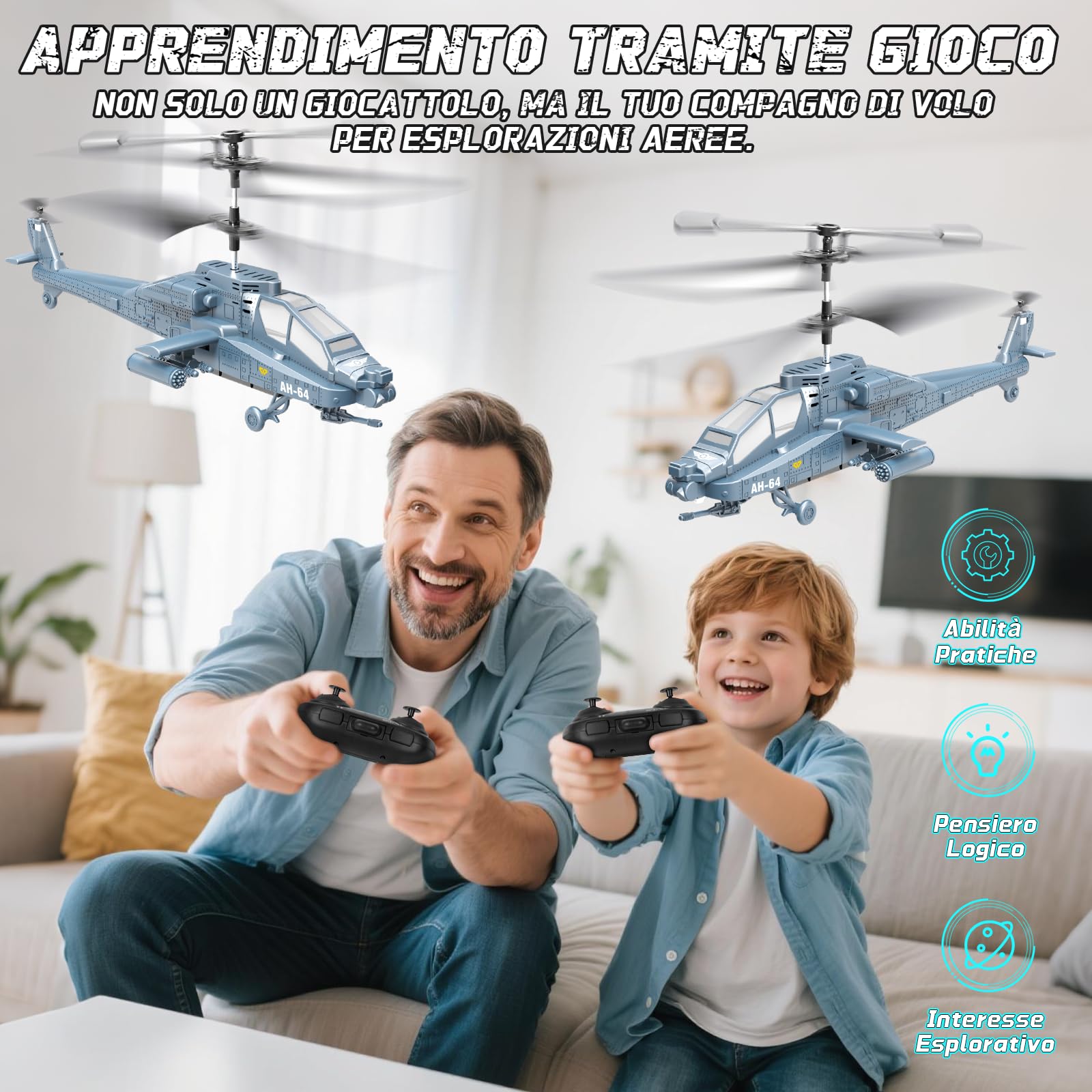 Charmofun Elicottero Telecomandato, 2.4Ghz Elicottero Radiocomandato con Luce e 3 batterie, 40 Minuti di Volo, 3.5 Canali Elicotteri RC, Aereo Telecomandato Regalo per Bambini da 8+ Anni (Blu)