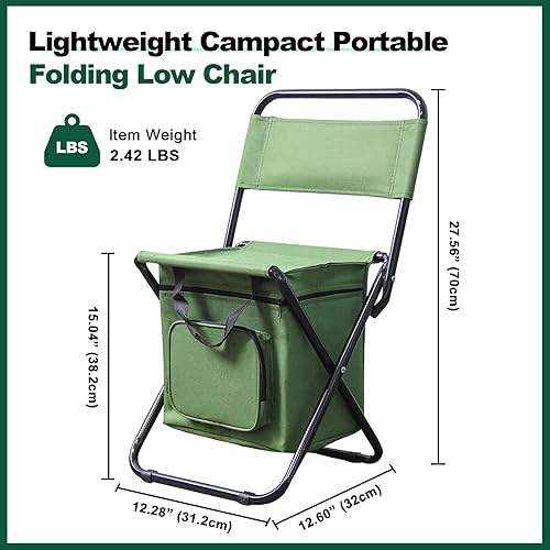 Miniatura 2 de Silla de pesca plegable portátil con bolsa enfriadora, taburete ligero con respaldo compacto, taburete de respaldo al aire libre con mochila
