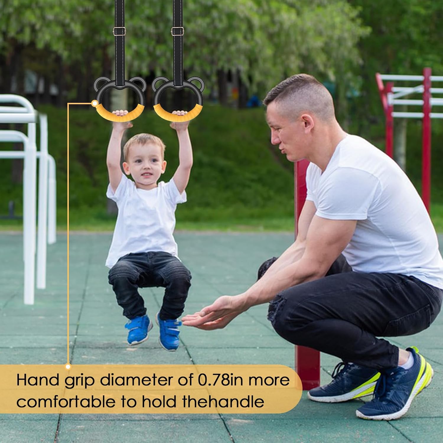 Gymnastics Rings, Professional Children's Home Fitness Equipment, Children's Adjustable Harness Strength Training Rings, Indoor Gymnastics Rings (Yellow)