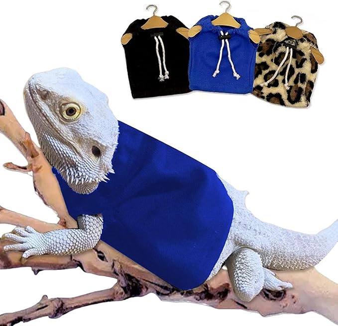 Lizard Clothes Bearded Dragon Hoodie Sweater Jacket Small Pet Costume Flannel Apparel for Reptiles Party Cosplay Props Chameleon Outfit Reptile Clothing Accessories（Blue）