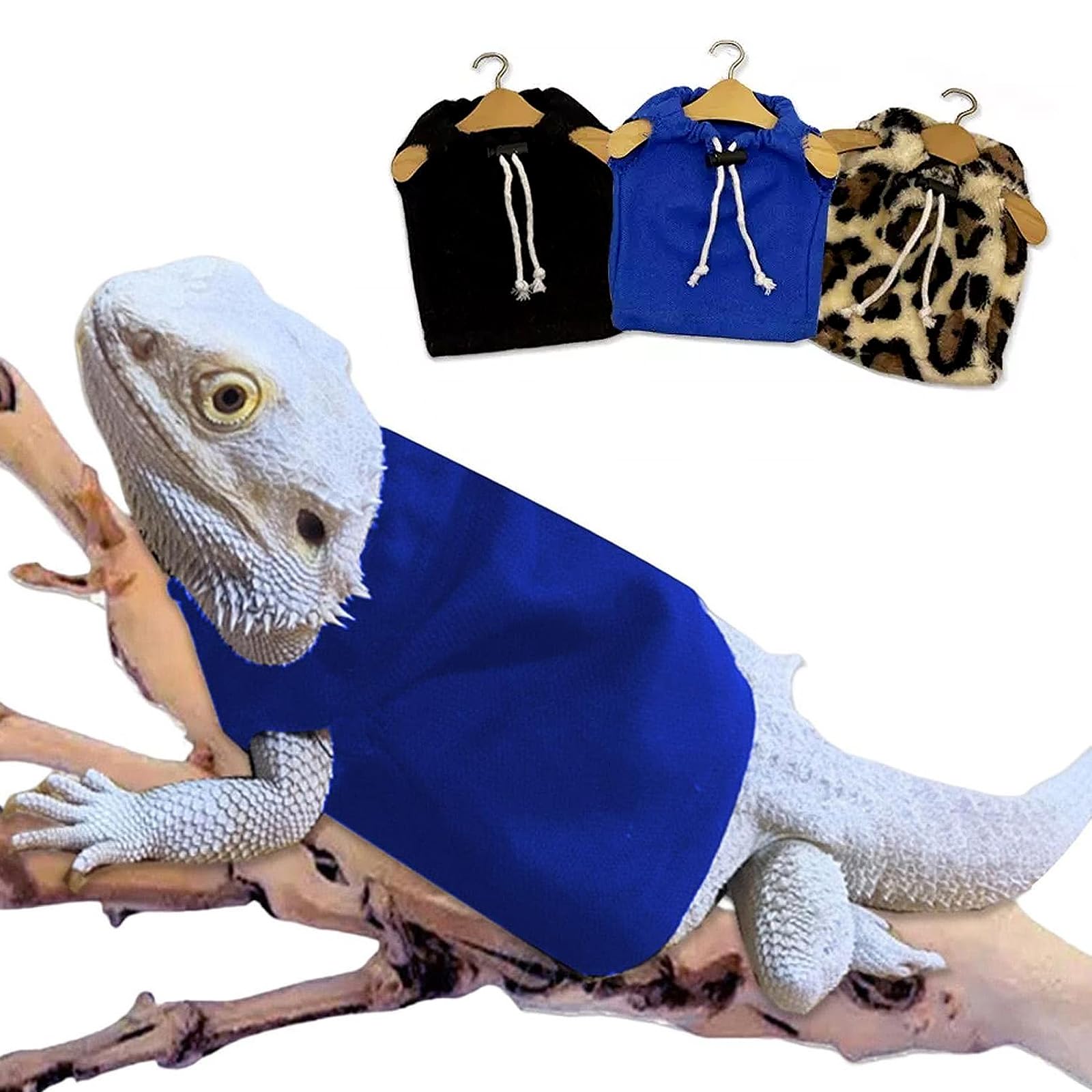 Lizard Clothes Bearded Dragon Hoodie Sweater Jacket Small Pet Costume Flannel Apparel for Reptiles Party Cosplay Props Chameleon Outfit Reptile Clothing Accessories(Blue)