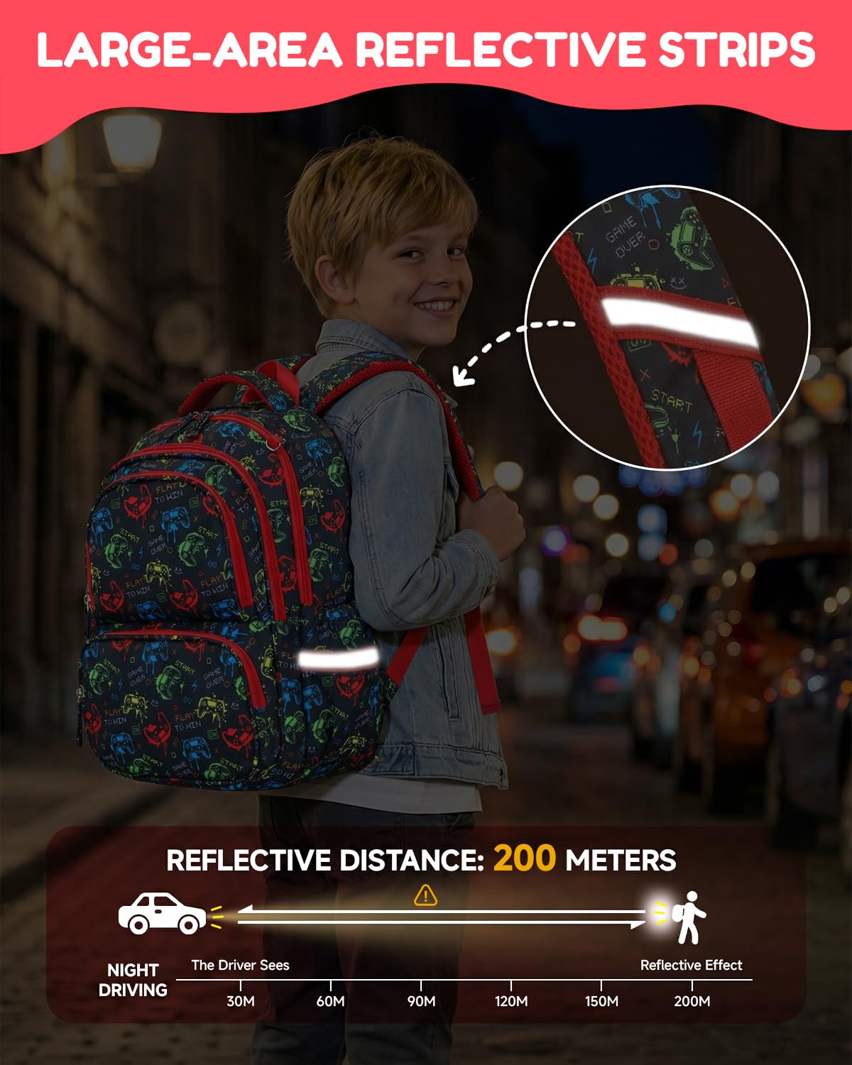 Amythe Set 3 pièces Cartable Garçon dès 1ère année Réflecteurs | Sac à dos Enfant Sac Repas Trousse Primaire Garçon 6-10 ans Imperméable Sangle 25L