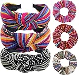 6 Pcs Rainbow Braid Headband Bohemian Hair Scrunchies Retro Knotted Headbands Elastic Cotton Hair Ti