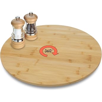 Spetebo XXL Bamboo Serving Plate Rotatable   50 cm   Wooden Turntable for Cheese Sausage and Snacks   Wooden Plate Serving Board Spice Round Cake Plate Serving Plate Rotating Plate