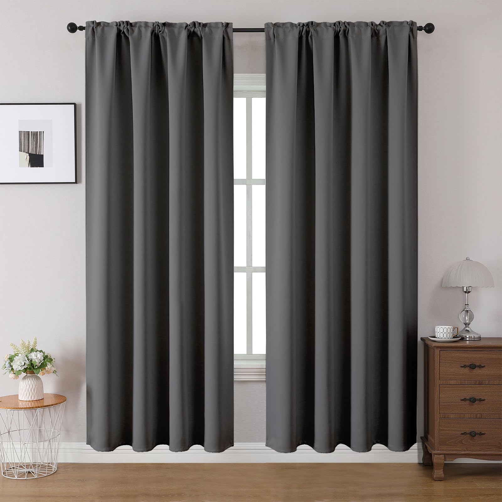 CUCRAF Blackout Curtains 72 inches Long 2 Panels Set for Bedroom, Light Grey Rod Pocket Room Darkening Curtain for Living Room, Thermal Insulated