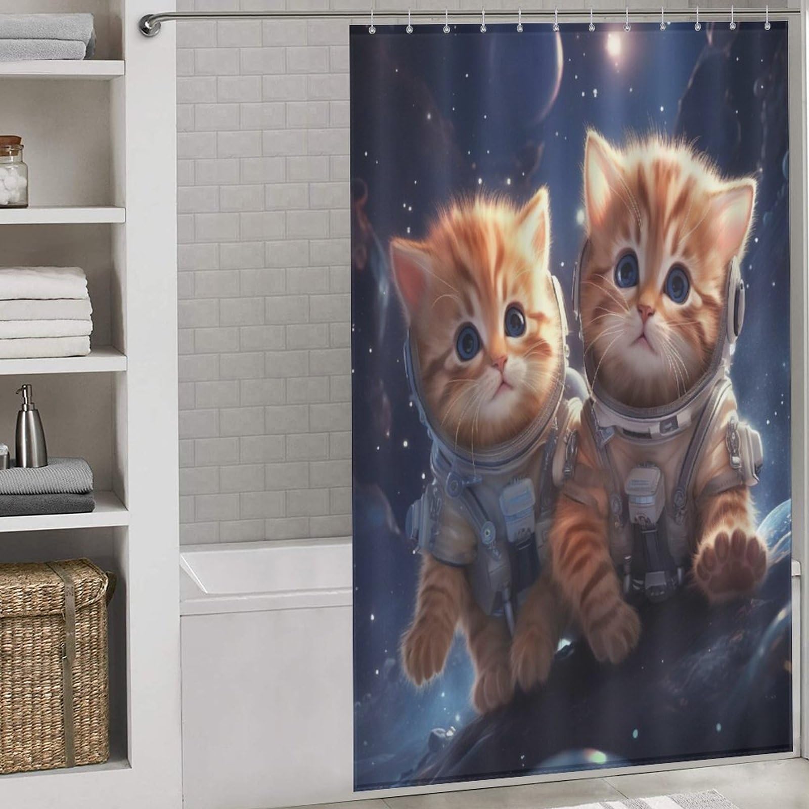 Rideau de douche chat mignon pour baignoire d'angle et salle de bain d'enfants