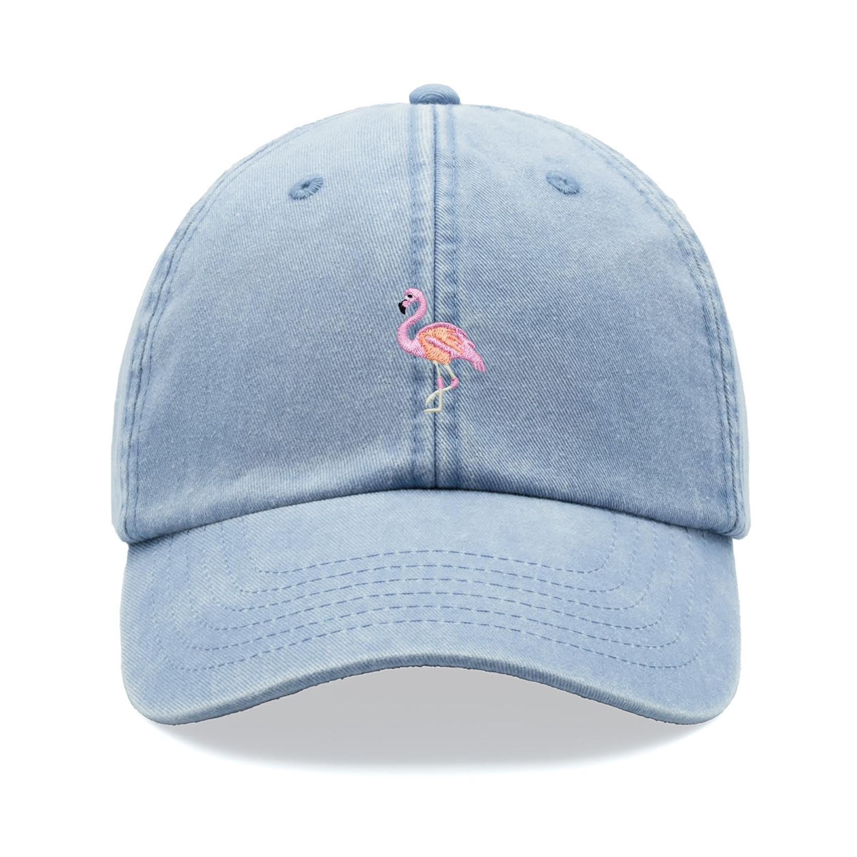 Cap Base Unisex Light Blue Flamingo Baseball Cap Vintage Washed Dad Hat Low Profile Adjustable