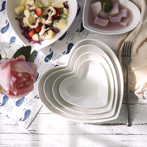 Miniatura 7 de Keponbee 2 cuencos grandes de porcelana en forma de corazón, platos de corazón profundo blanco, ensaladeracuenco de frutas para postrespastacena, 8
