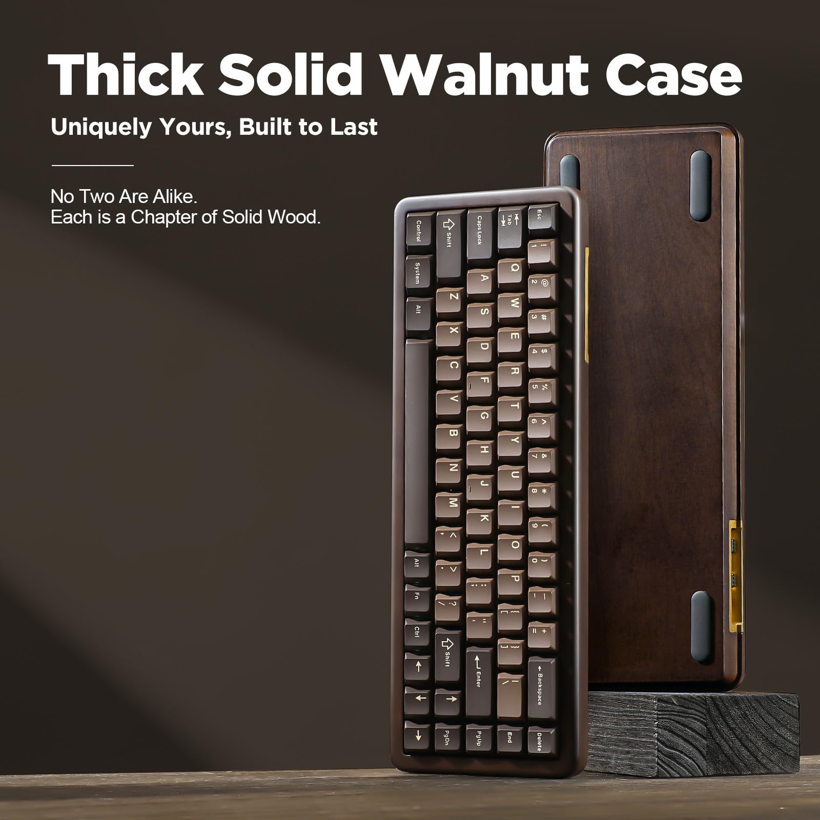 YUNZII WOOD68 Bezprzewodowa Klawiatura Mechaniczna, 68% Layout Drewniana Klawiatura Gamingowa, BT/2.4G/USB-C, Podświetlenie RGB (Brown, Candy Linear Switch)