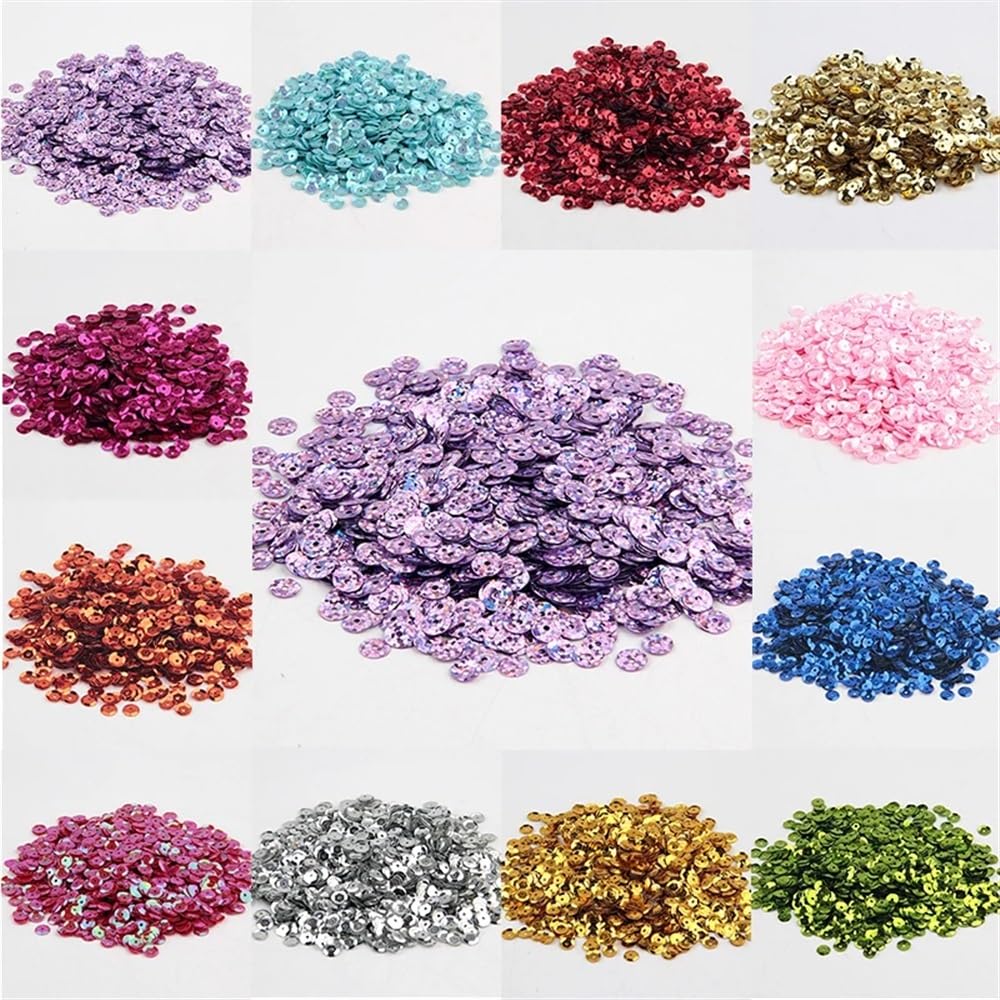 Cekiny do przyszywania, Okrągłe cekiny w miseczkach wielokolorowe 4mm, 5mm, 6mm do szycia i robótek ręcznych 10g(Red,5mm 1200pcs)