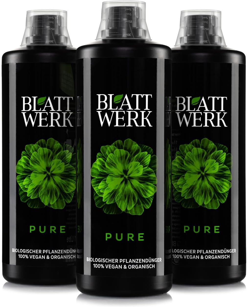 BLATTWERK Pure - 3x1000 ml: 100% Organic and Vegetarian fertiliser, Liquid fertiliser Made from Grass, for houseplants and Garden, with Amino acids, lactic acids, sugars, and Minerals