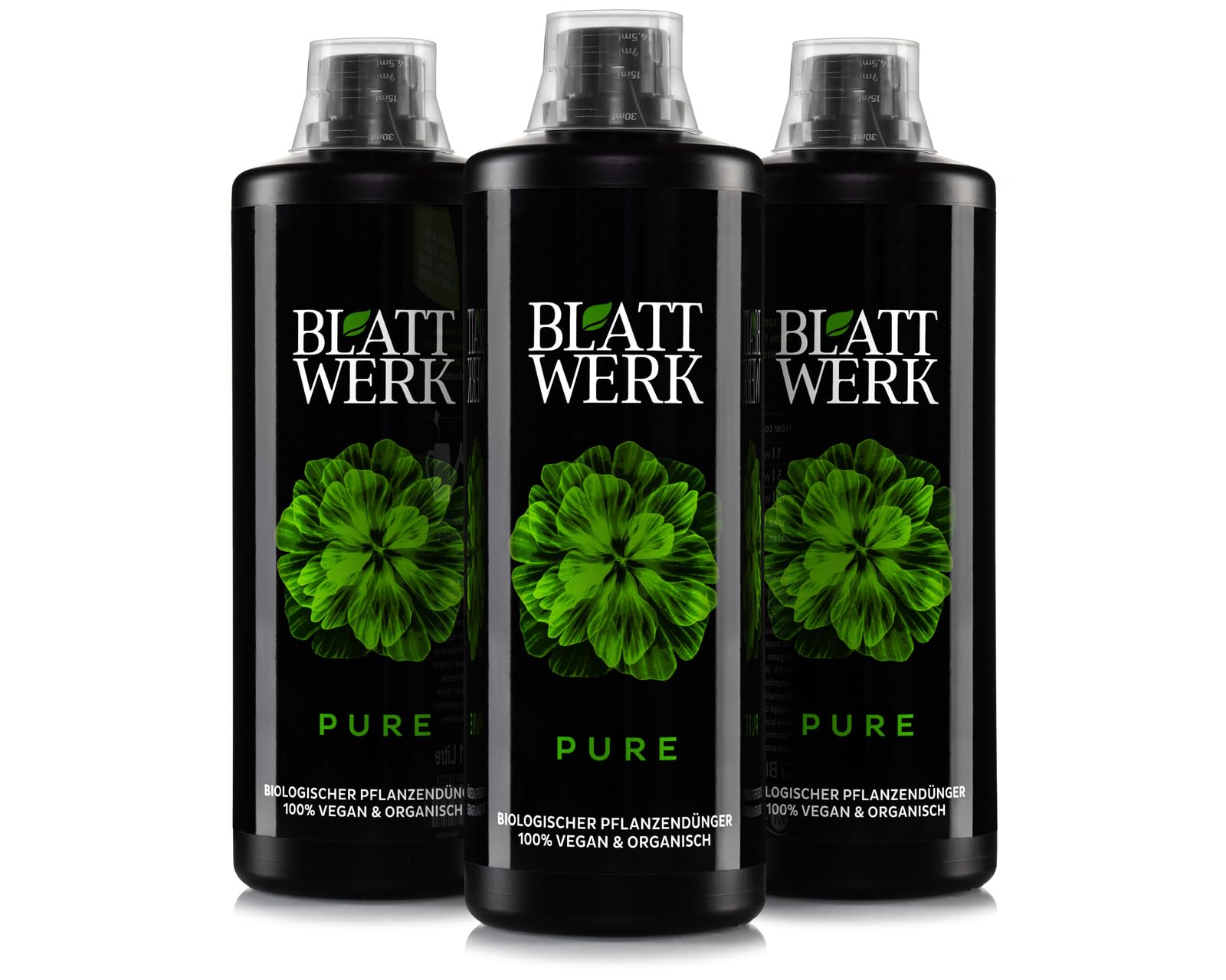 BLATTWERK Pure - 3x1000 ml: 100% Organic and Vegetarian fertiliser, Liquid fertiliser Made from Grass, for houseplants and Garden, with Amino acids, lactic acids, sugars, and Minerals