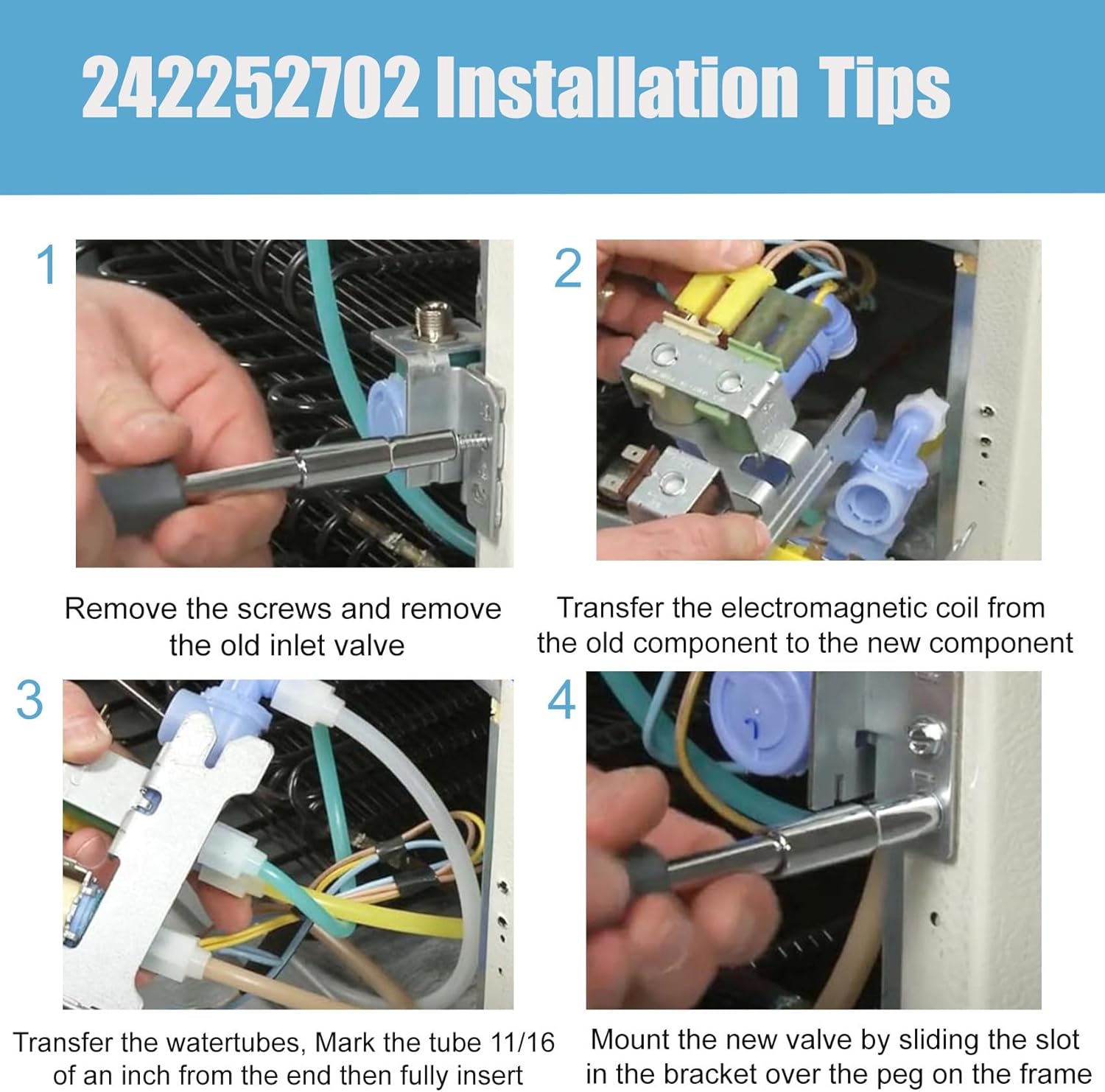 242252702 Water Inlet Valve Replacement for Frigidaire, Kenmore, Electrolux, Crosley Refrigerator, Replace Parts Number 240531101, AP5671757, 241734302, 241734301, ps7784018, 1 Year warranty