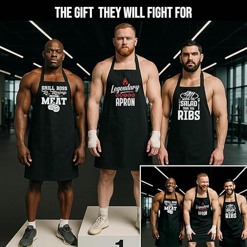 Miniatura 5 de Divertido delantal de parrilla para hombres  Embalaje de regalo de lata de cerveza  Divertido regalo de barbacoa para papá, marido o amigo  Lona
